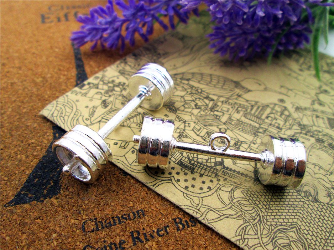 2020 Large Barbell Charms Antique Silver Tone Barbell Charms Pendants