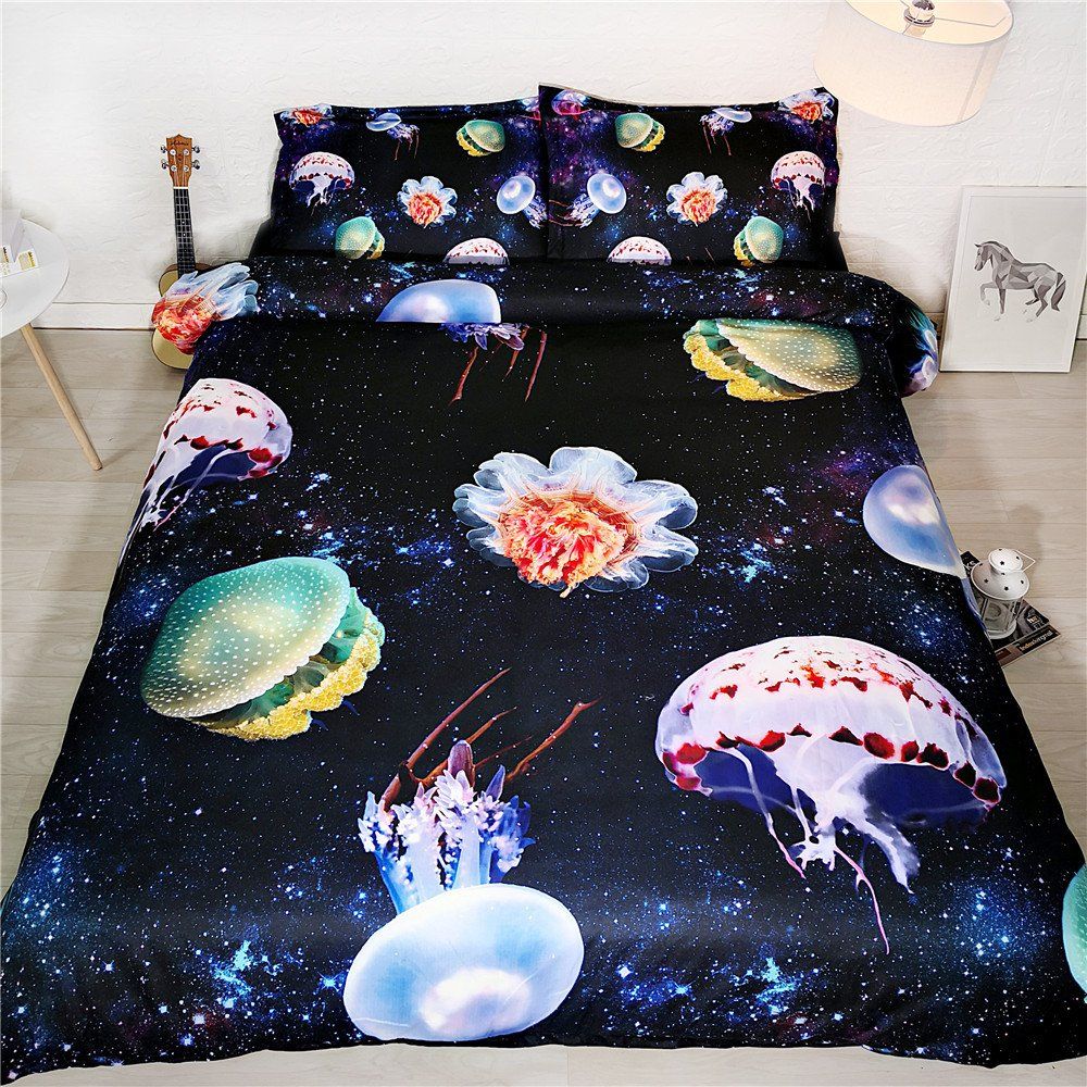 Galaxy Jellyfish 3d Animal Print Duvet Cover Set Bedding Set With