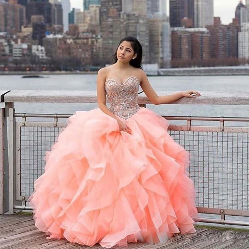 Compra Agua Melón Bola Vestido Quinceañera Vestidos Floral Cariño Con  Cuentas Encaje Top En Cascada Volante Falda Dulce 16 Vestidos De Baile  Barato | Entrega Rápida Y Calidad | Es.Dhgate