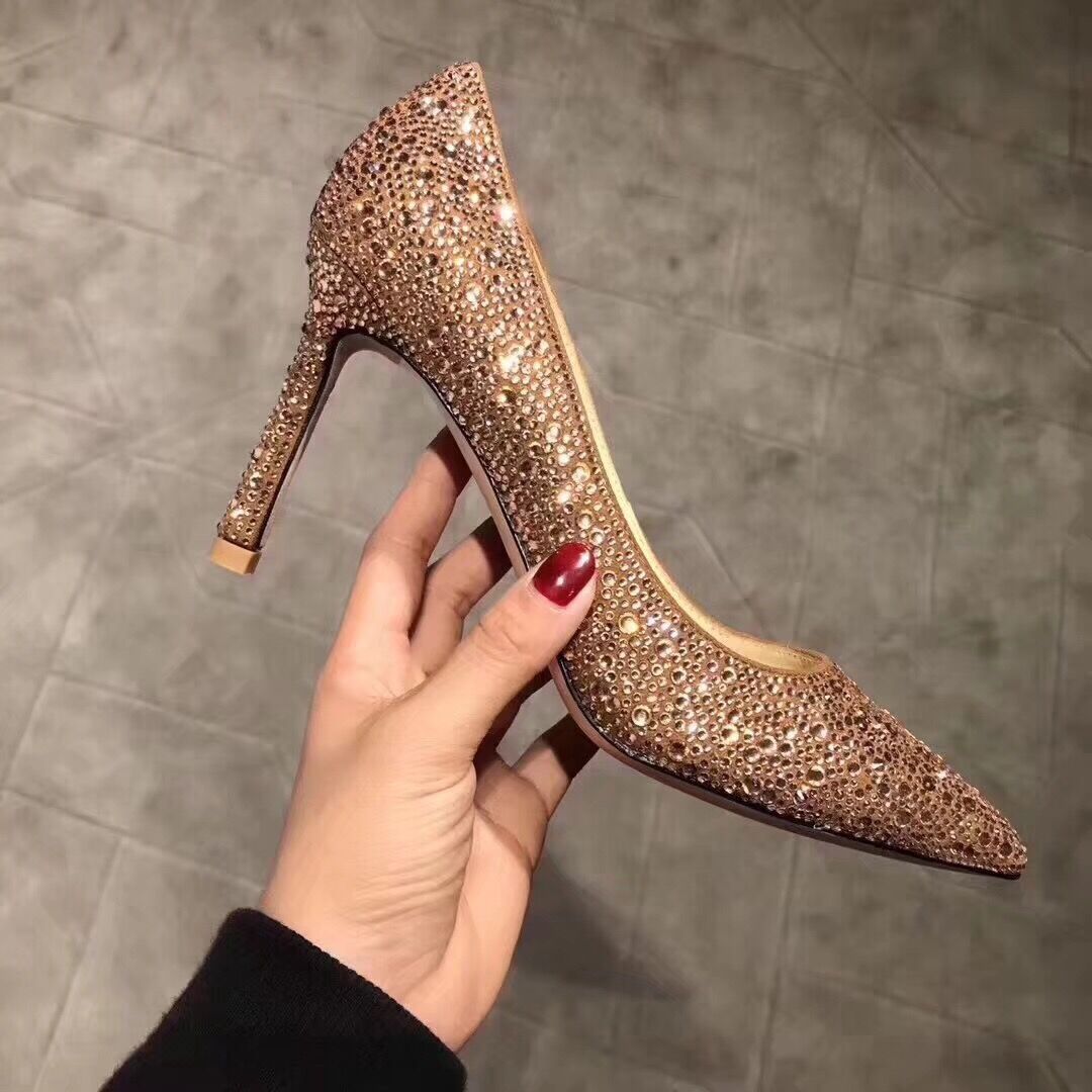 gold crystal shoes