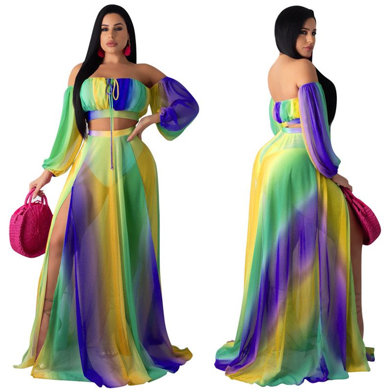 2020 Casual Suits Chiffon Striped Printed Tube Top Style Fashion