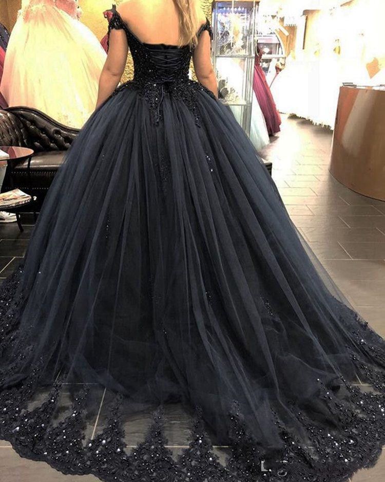 Long Puffy Black Ball Gown Gothic 