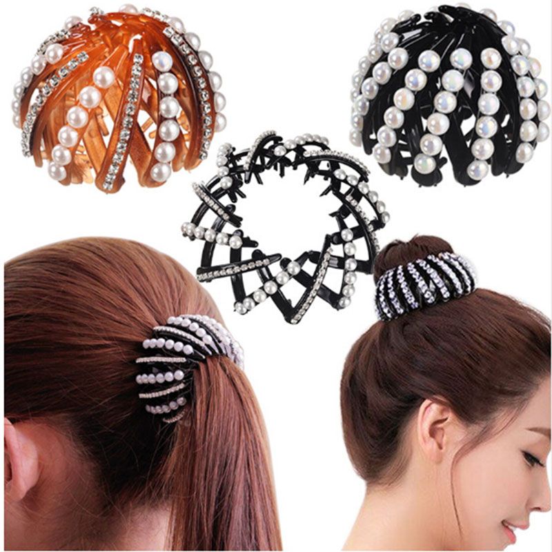 2019 Rhinestone Expanding Tail Hair Bun Holder Grip Claw Hair
