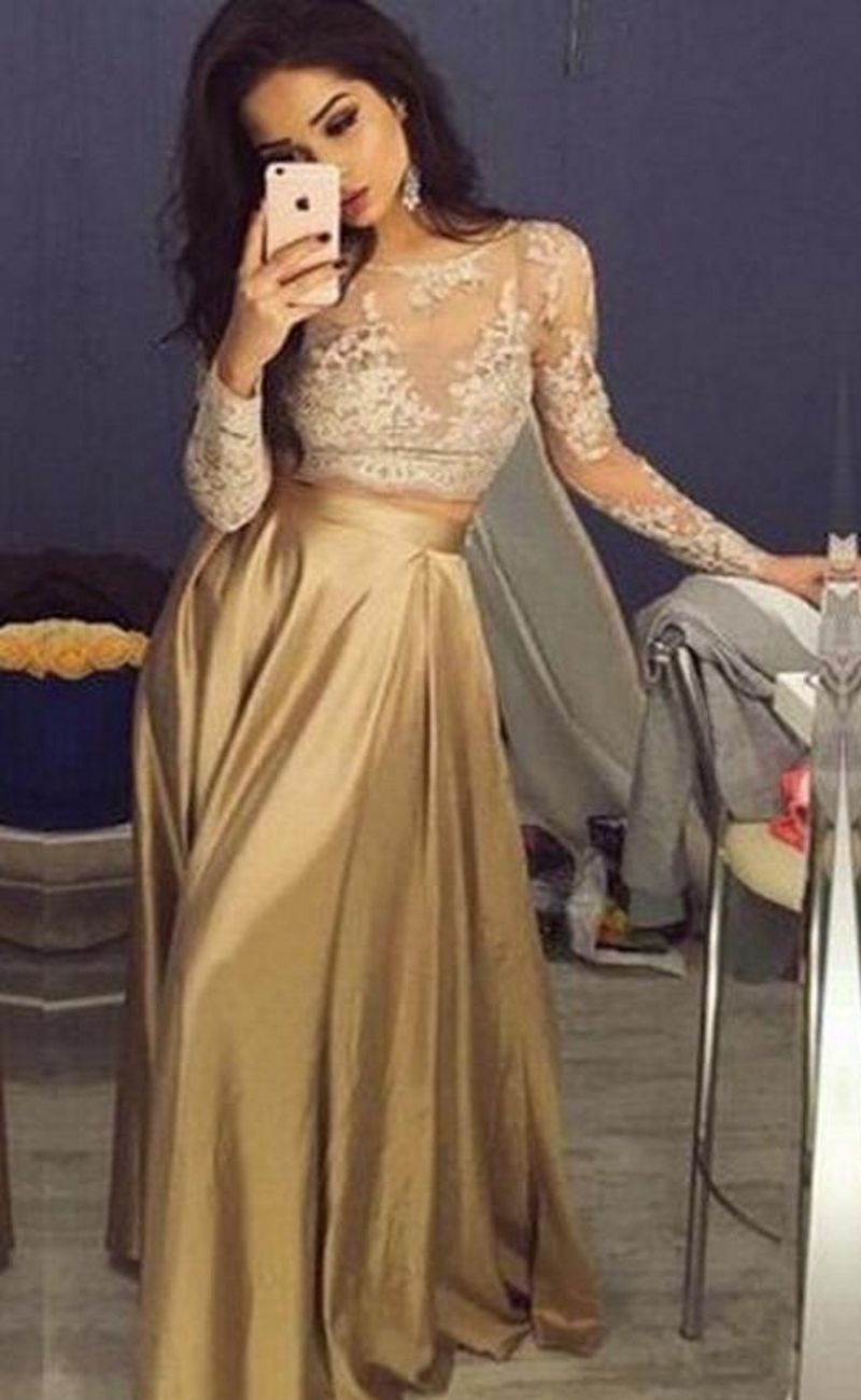 Großhandel Schöne Spitze Lange Hülsen Gold Zweiteilige Abendkleider 11 Satin Günstige Abendkleider Sheer Goldene Mutter Der Braut Partei Kleider Großhandel Schöne Spitze Lange Hülsen Gold Zweiteilige Abendkleider 11 Satin Günstige Abendkleider Sheer Goldene Mutter Der Braut Partei Kleider