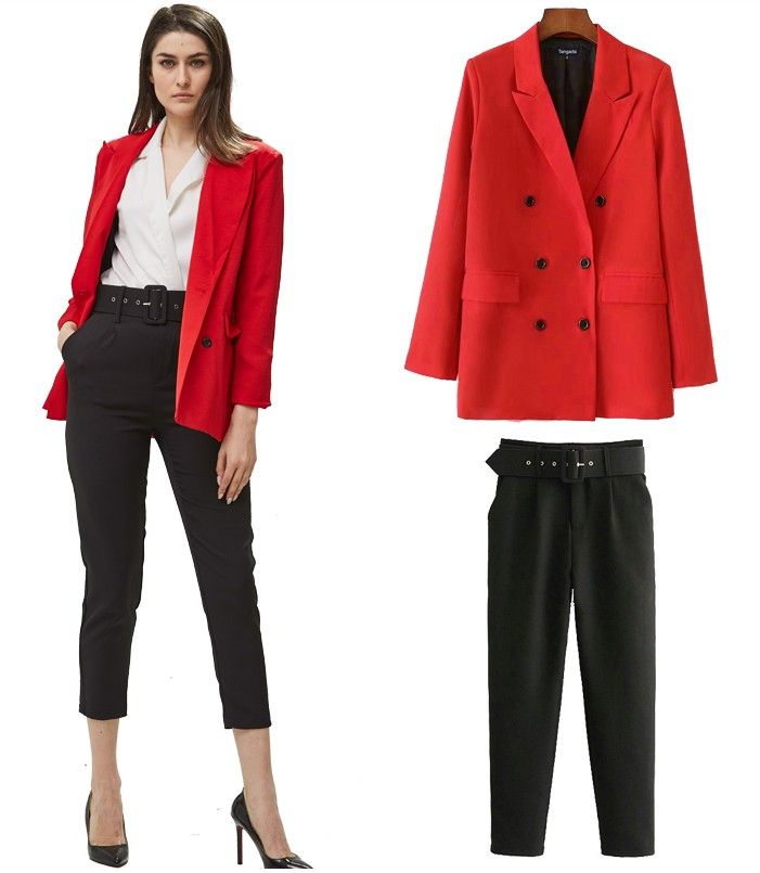 red and black suit ladies
