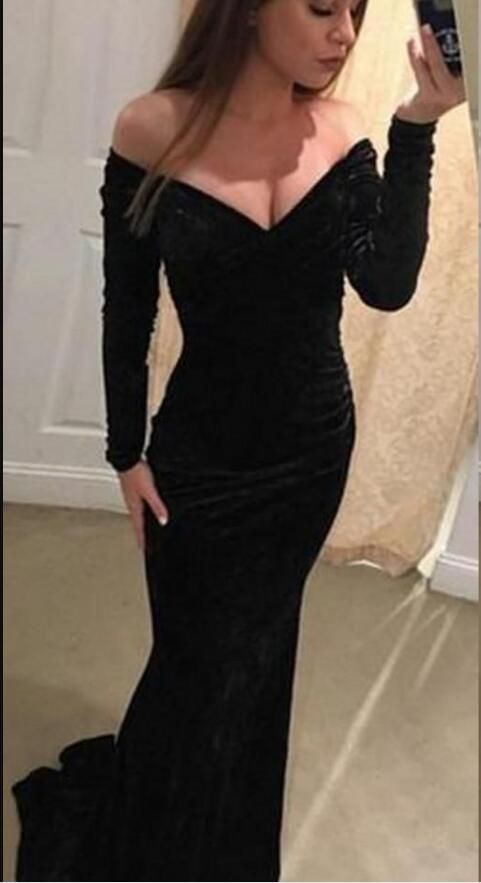 long black velvet dress with sleeves