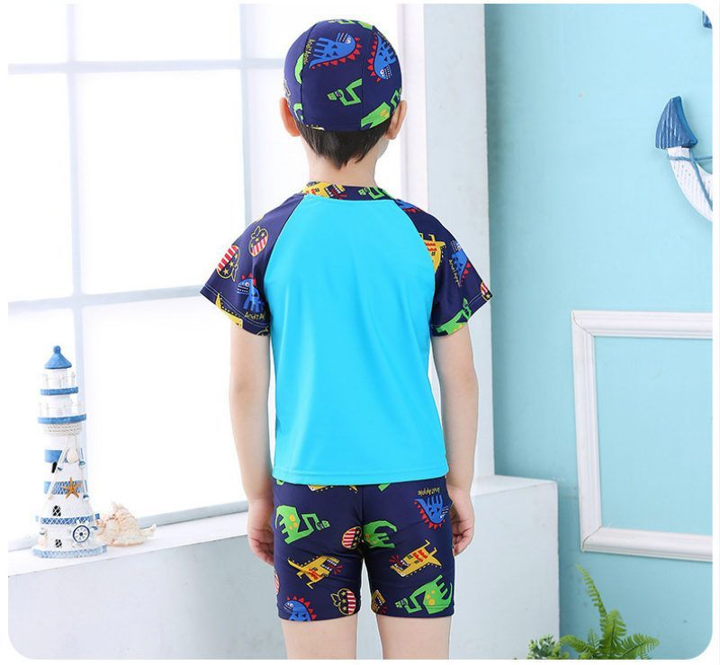 21 2 11years Kids Teen Boys Swimwear Swim Suit T Shirt Trunk Beach Swimsuits Sunblock Bathing Suit Swimming Cap For Free From Kittyshaw19 8 25 Dhgate Com