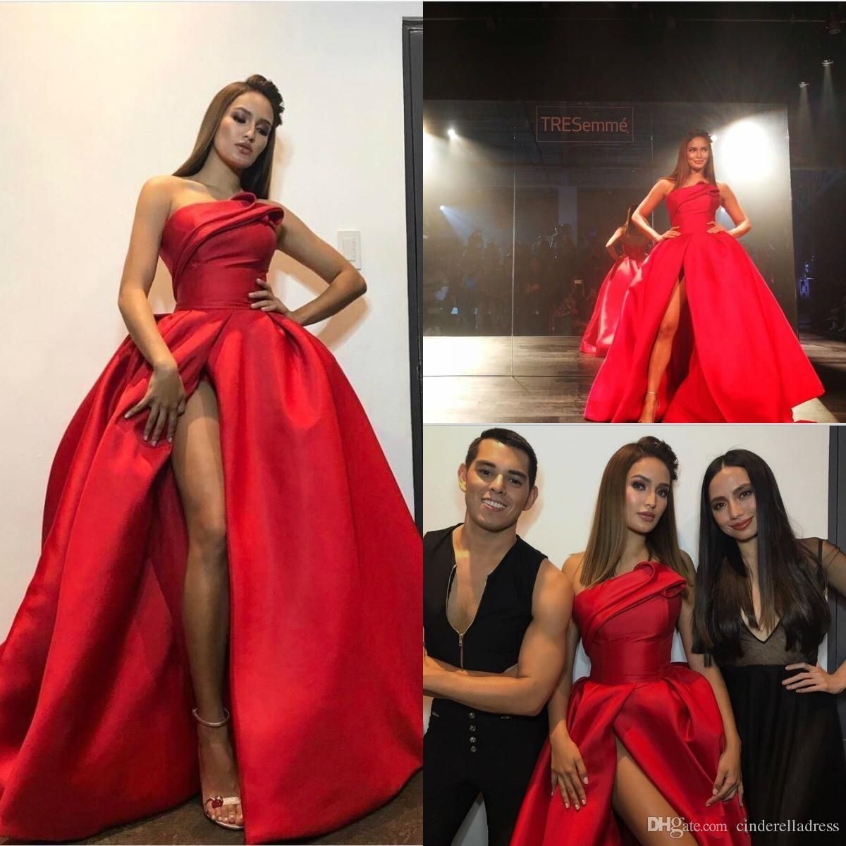 Red Visitante Prom Dress Sexy Strapless Vestidos Side Dividir Longo 2020 celebridade do tapete vermelho Plus Size vestido de festa