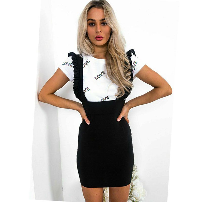 white check ruffle pinafore mini dress