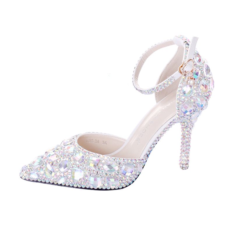 2019 Women White Crystal Shoes With Buckle Wedding Shoes Bride