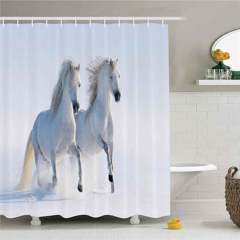 Juego de cortinas para baño, decoración de animales por Ambesonne, galopando caballos en la