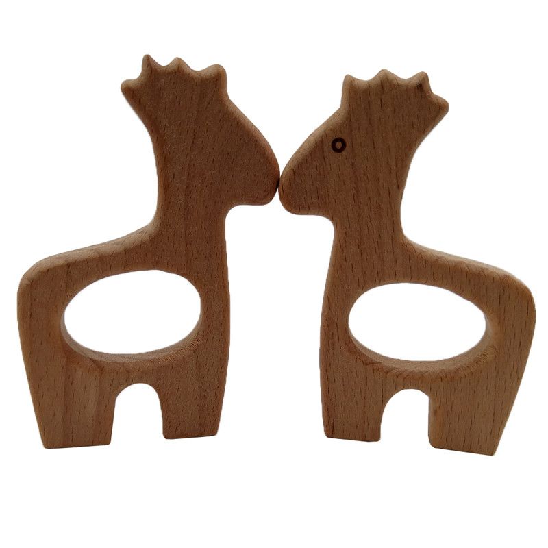 Lets Make Organic Wooden Teething Rings Baby Teether Toy Natural Can Chew Non Toxic 5 Pcs Eco-Friendly Wooden Teether Ring Nursing Animal Baby Gift Teething Holder for Baby