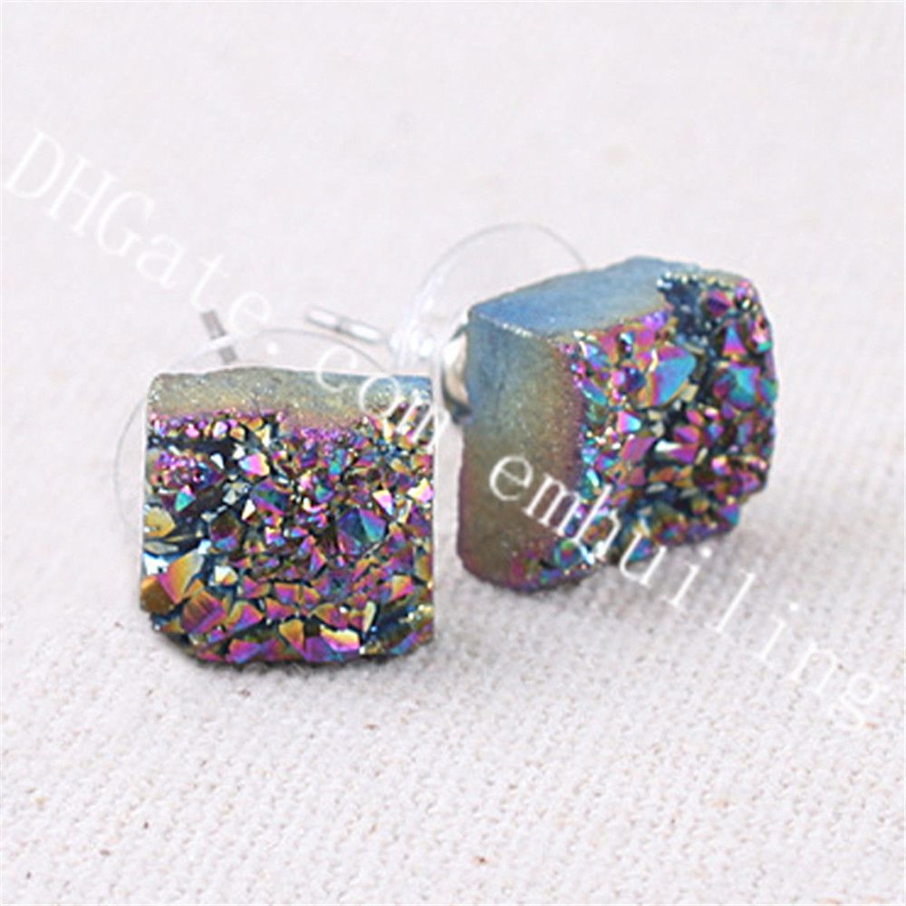 Metallic Titanium Coated Drusy Druzy Quartz Agate Stone Beads For Jewelry Making 