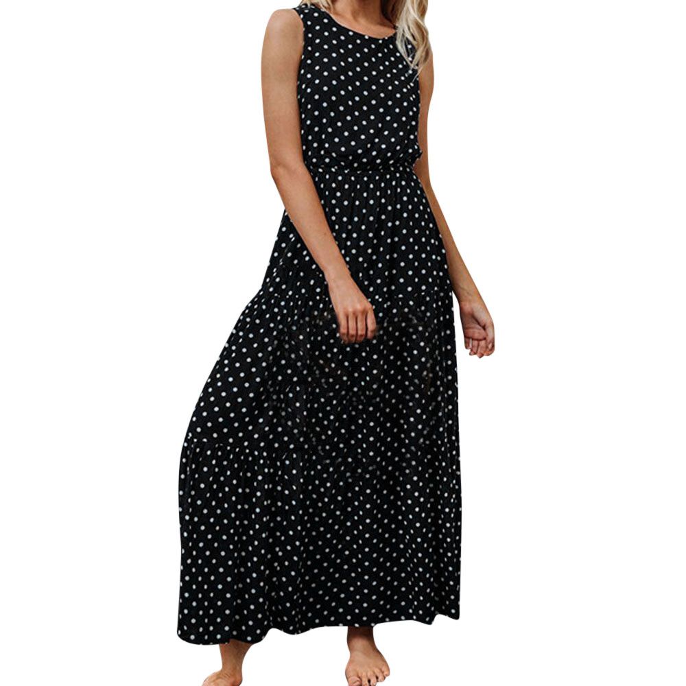 round neck polka dot maxi dress