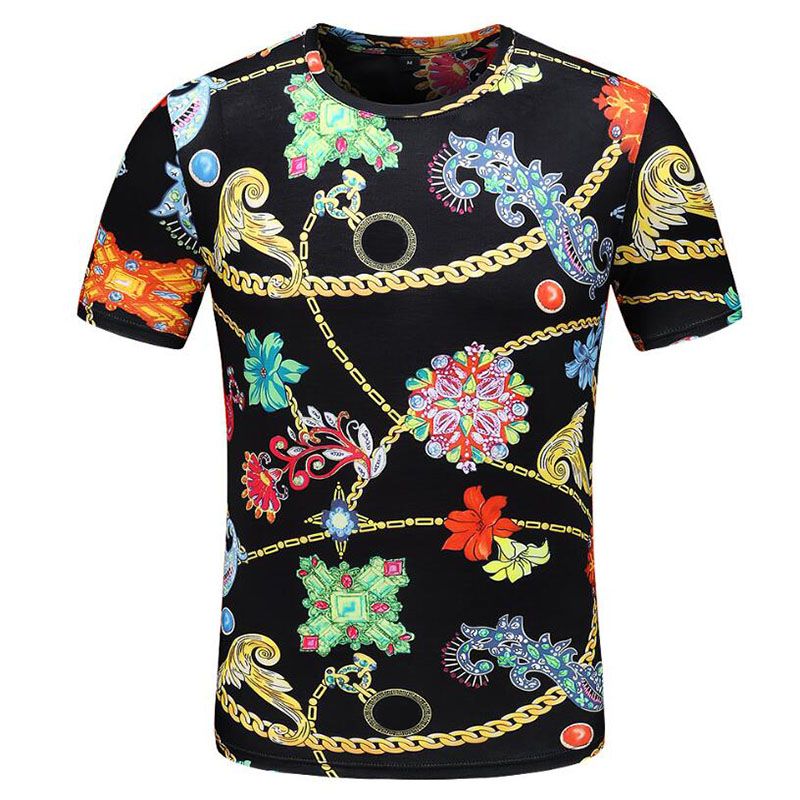 Cadena casual camiseta con estampado de flores para hombres algodón manga corta para diseñador de