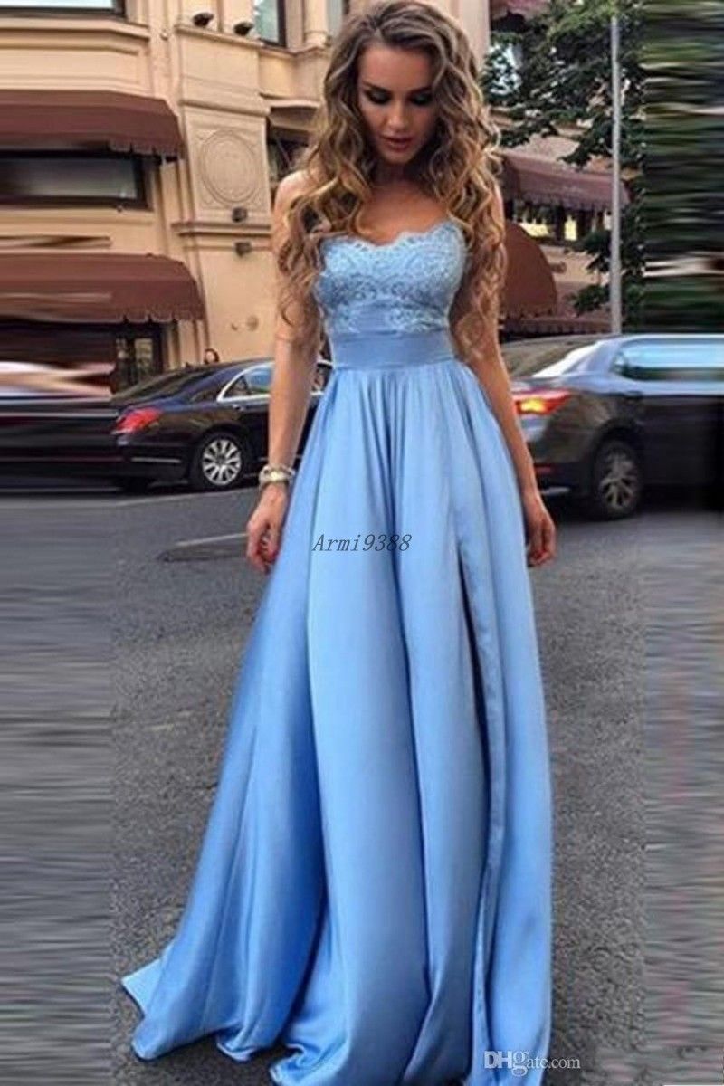light blue satin homecoming dress