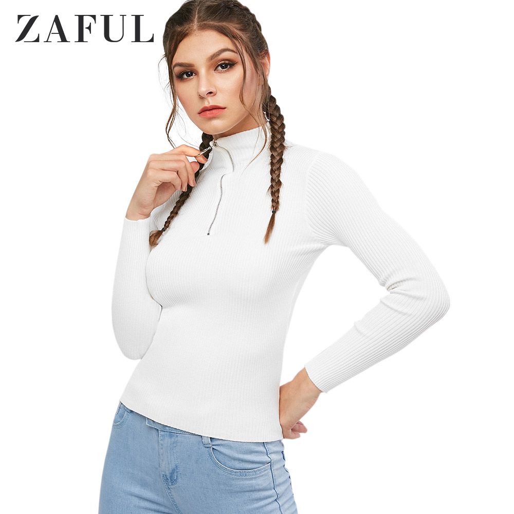zip up mock neck sweater