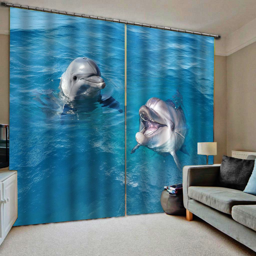 3D Dolphin Sea Blockout Photo Curtain Printing Curtains Drapes Fabric Window AU 
