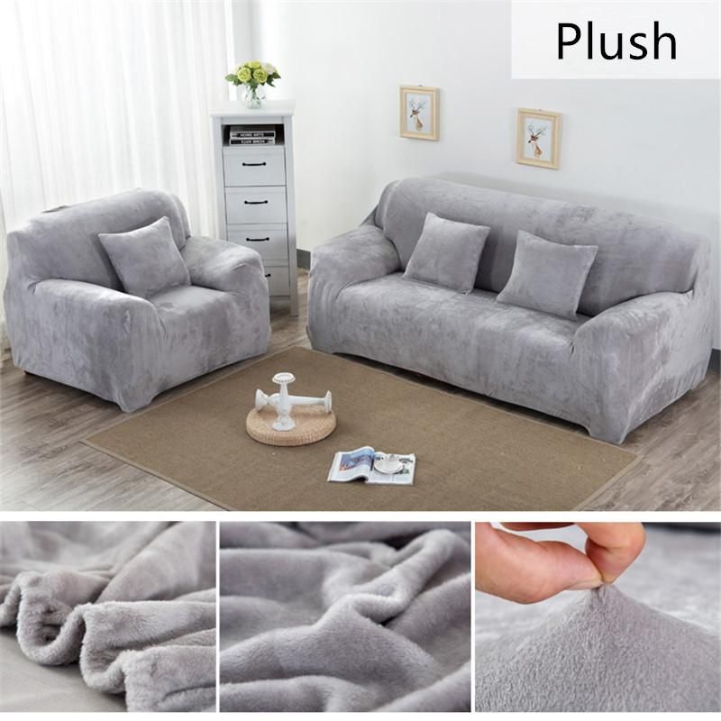 Solid Color Plush Thicken Elastic Sofa Cover Universal Sectional