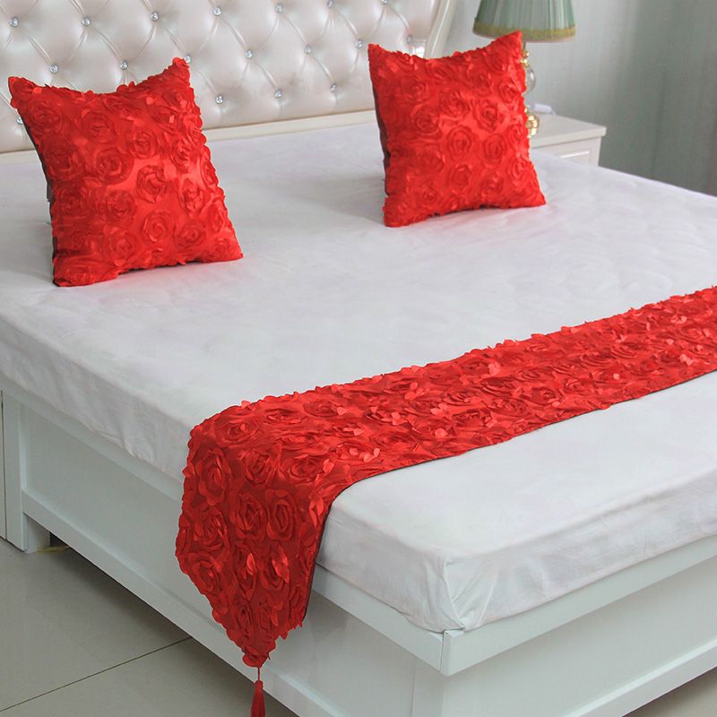Romantic Red Roses Bed Runner Luxury Laciness Rose Bed Tail Towel