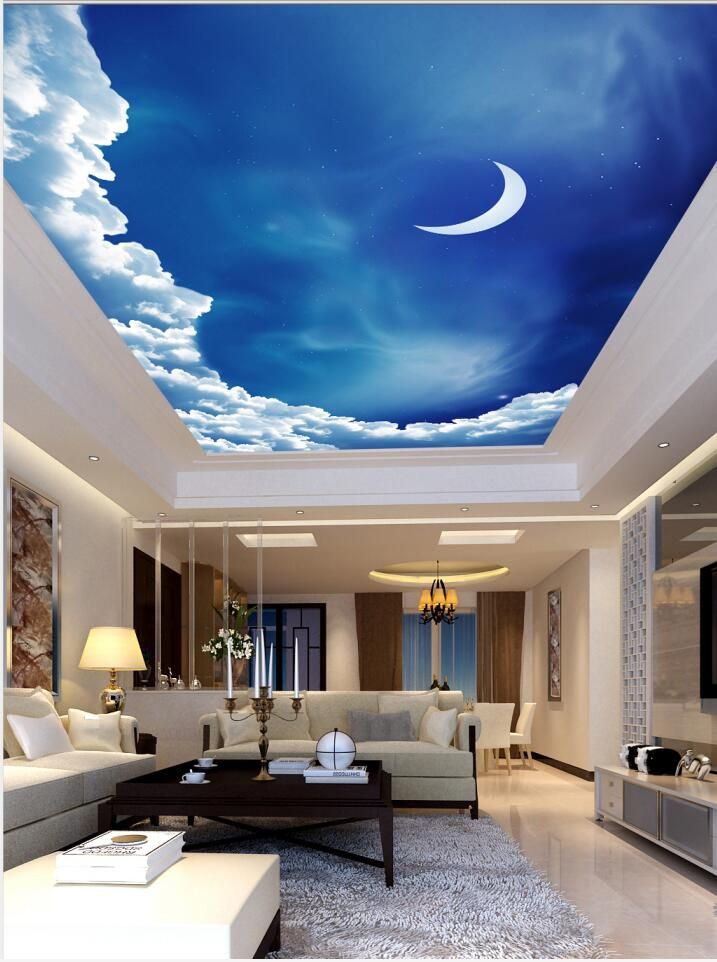 Custom 3d Photo Wallpaper Ceilings Painting Style Night Sky Moon