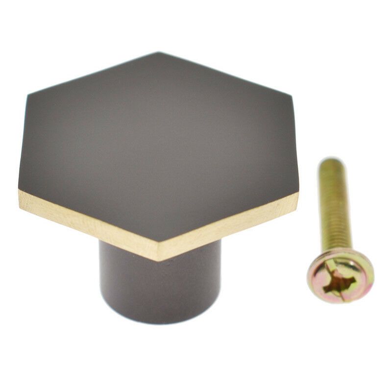 2020 Solid Brass Black Cabinet Knobs Handles Hexagon Drawer