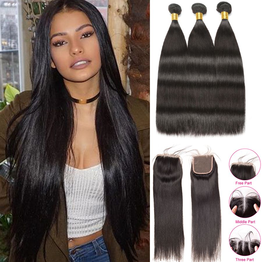 2019 Straight Hair Bundles With Closure Raw Virgin Indian Hair