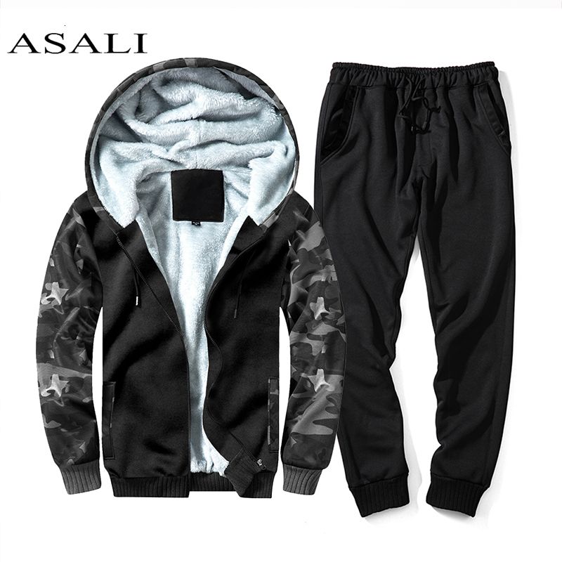 Compra ASALI Men Fur Inside Set 2019 Winter Warm Chándal Chaquetas De Lana  Gruesa Para Hombre + Pantalones Traje De Camuflaje Sudaderas Con Capucha  Deportivas Sudaderas SH190909 Barato | Entrega Rápida Y