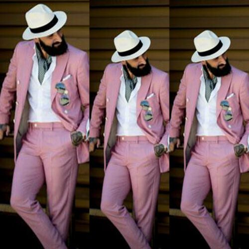 Compra Rosa De Lino Double Breasted Trajes De Pecho De Los Hombres Desgaste  Formal De Los Hombres Groomsman Wedding Slim Fit Fit TUXEDOS Best Man  Hombre Pantalones Barato | Entrega Rápida Y