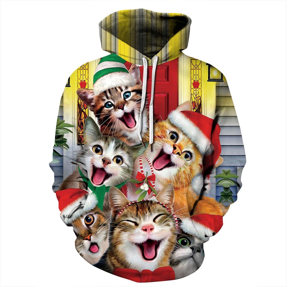 Hoodies Men/Women 3D Sweatshirt Funny Print Cat Hoodies Tops Cartoon 