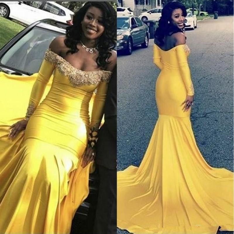 Yellow long prom dresses hot sale 2019