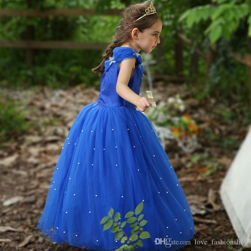 100-140CM Vestido de princesa para niñas Vestido de Cenicienta azul 