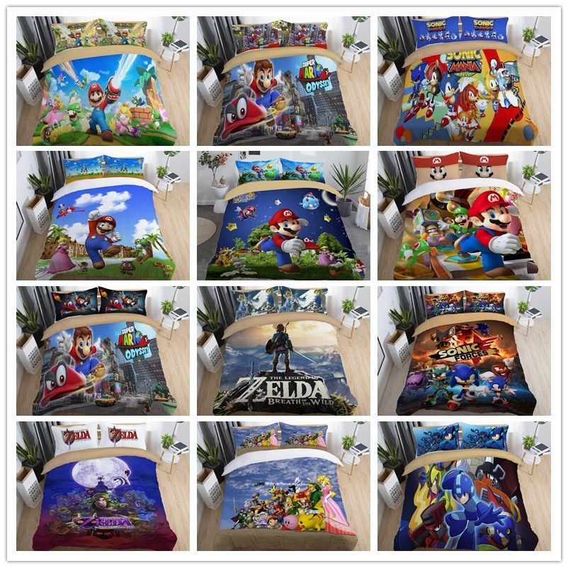 3d Super Mario Bros Anime Sonic Duvet Cover Pillowcase Cover