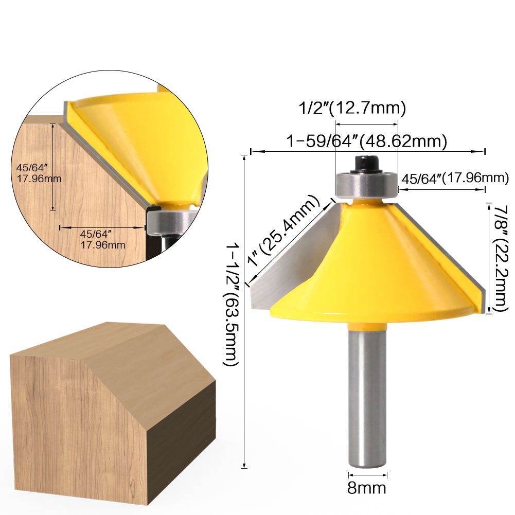 Compra 8mm Caña Alta Calidad Grande De 45 Grados Chaflán Biselado Ribete  Router Broca De Corte De Madera De Herramientas Para Trabajar La Madera  Fresas Barato | Entrega Rápida Y Calidad | Es.Dhgate