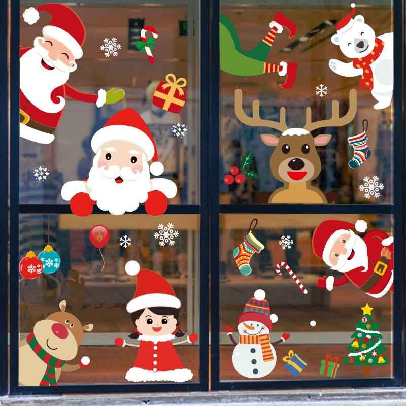 Pegatinas de PVC de Dibujos Animados De Navidad Muñeco De Nieve Santa Claus Tienda Decoración de ventana de visualización