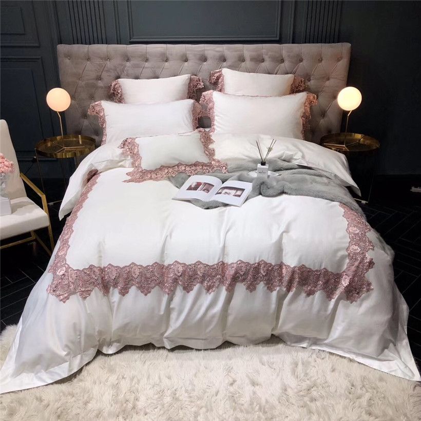 Shabby Chic Wide Lace Duvet Cover High End Egyptian Cotton