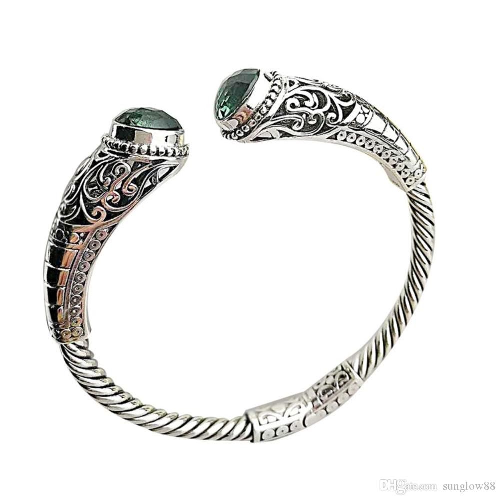 Nuevo producto Tailandia plata de ley que ahueca pulsera de cristal brazalete retro