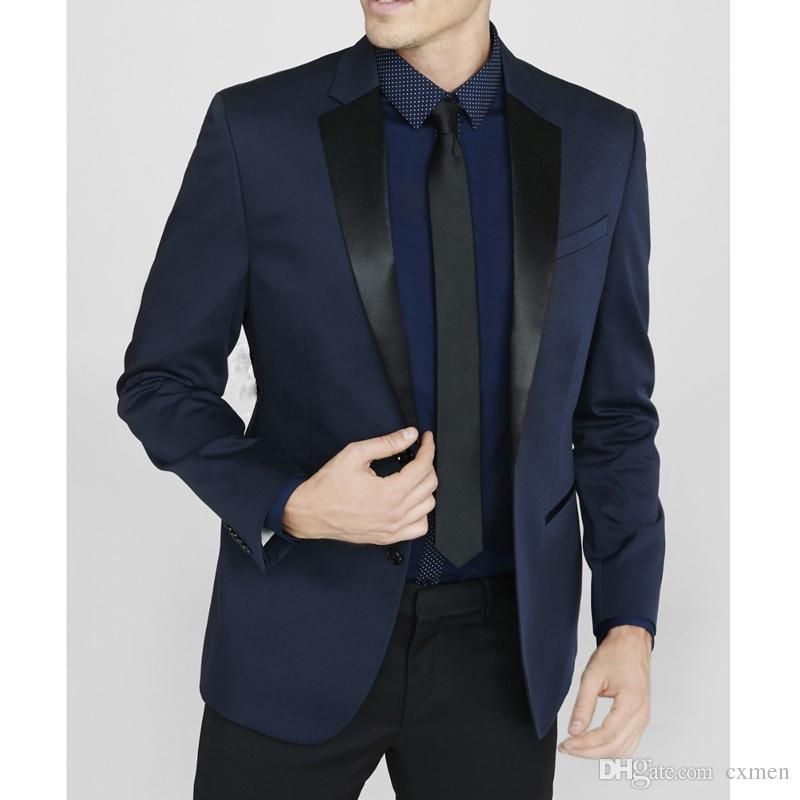 Compre Trajes Azul Marino Encargo De Los Hombres De Los Trajes De Boda  Negro Satinado Con Muesca Solapa Del Ajuste Delgado De Los Hombres Del  Desgaste De Hombres Mejores Smokinges Del Novio