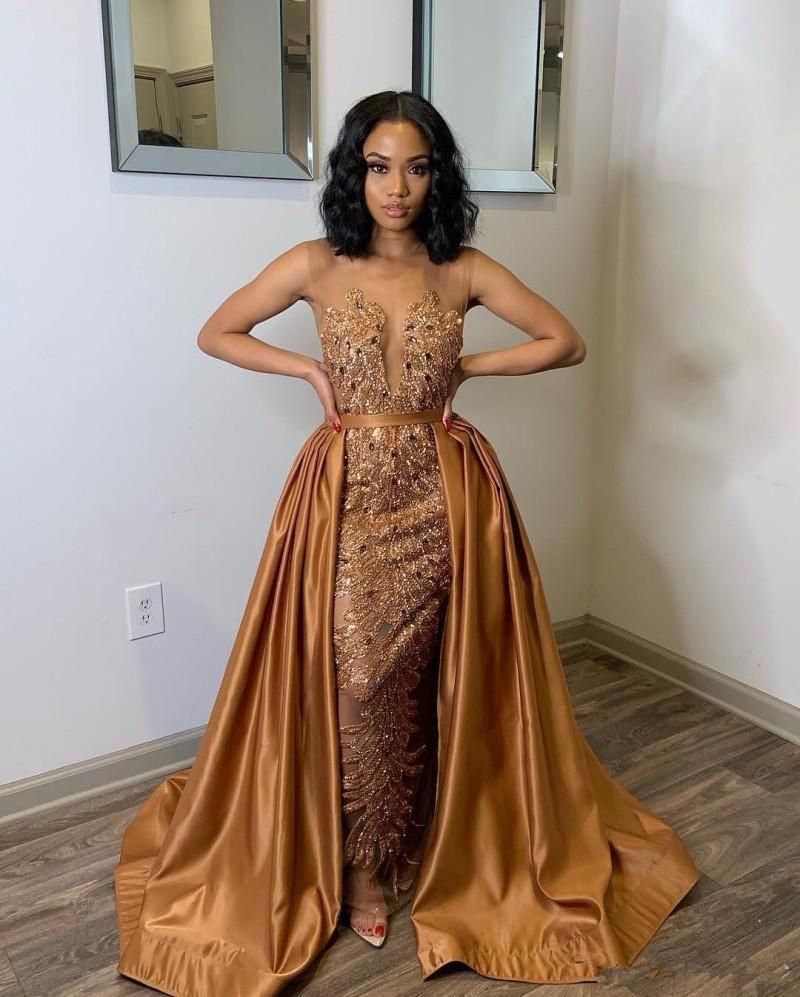 Luxury Gold Crystal Mermaid Prom 