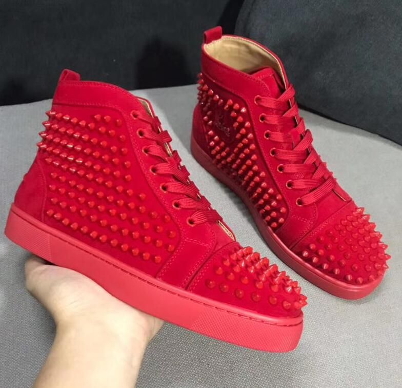 red bottom studded sneakers