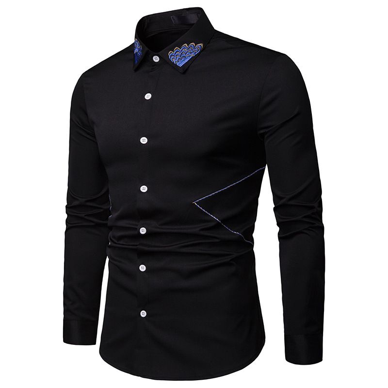 Cuello bordado camisas de vestir para hombres 2019 Nueva moda Camisas de negocios Diseñador de la marca Camisa de manga larga Boda Novio Camisa Cuello bordado camisas de vestir para hombres 2019 Nueva moda Camisas de negocios Diseñador de la marca Camisa de manga larga Boda Novio Camisa