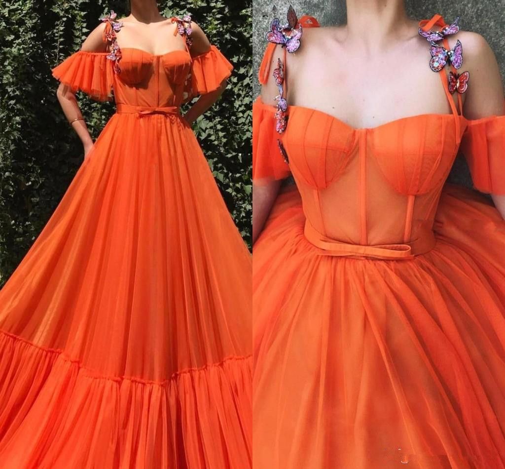 2020 Cheap Elegant Orange Tulle Evening ...