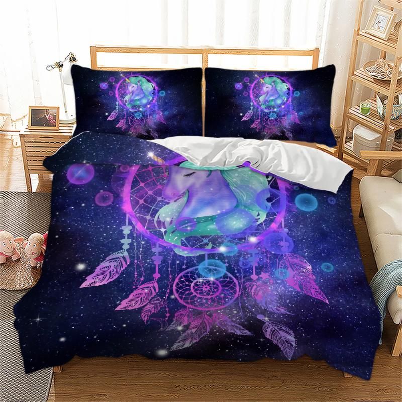3d Unicorn Dreamcatcher Bedding Set Purple Duvet Cover Pillowcases