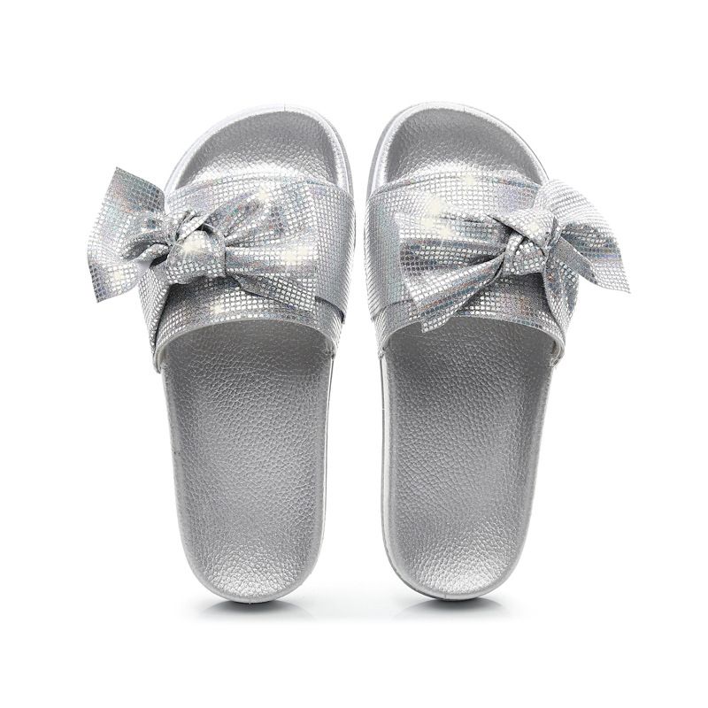 Designer Stripe Rubber Slide Sandals Modern Bright Silver Silver ...