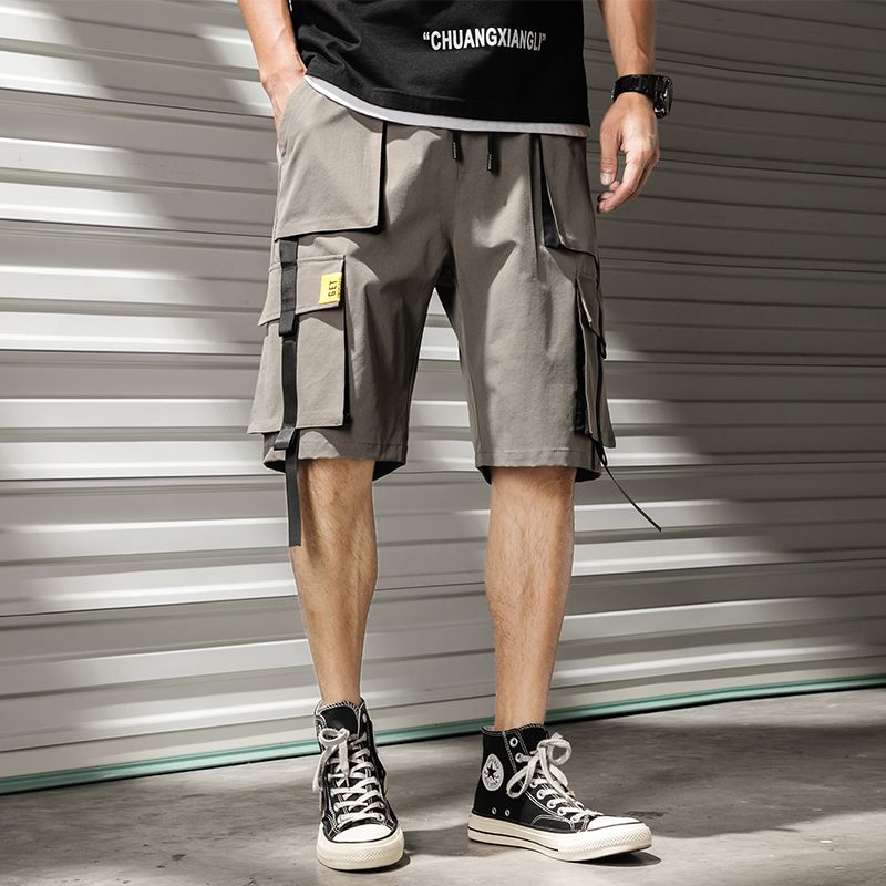 men's elastic drawstring cargo shorts