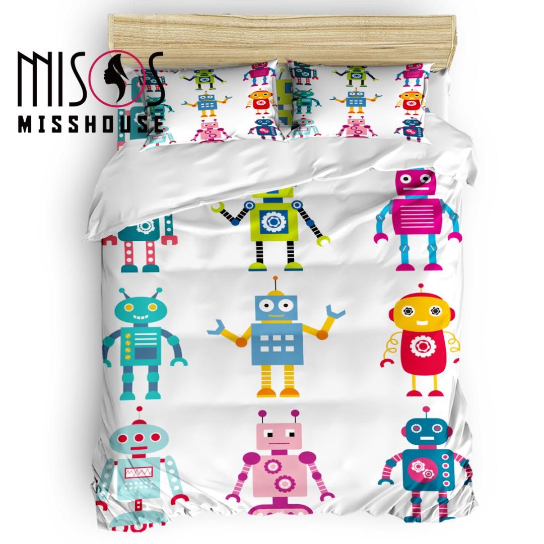 Misshouse Cartoon Robot Duvet Cover Set Bed Sheets Comforter Cover