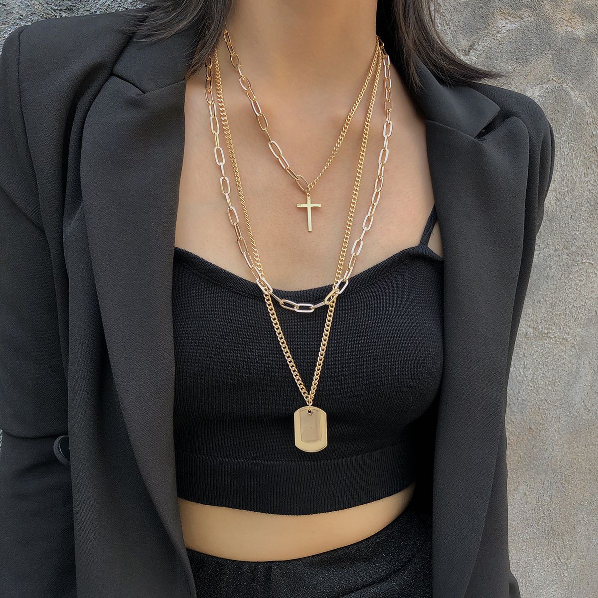 Wholesale Gold/Silver Plated Dog Tag Necklace Women Fashion Jewelry