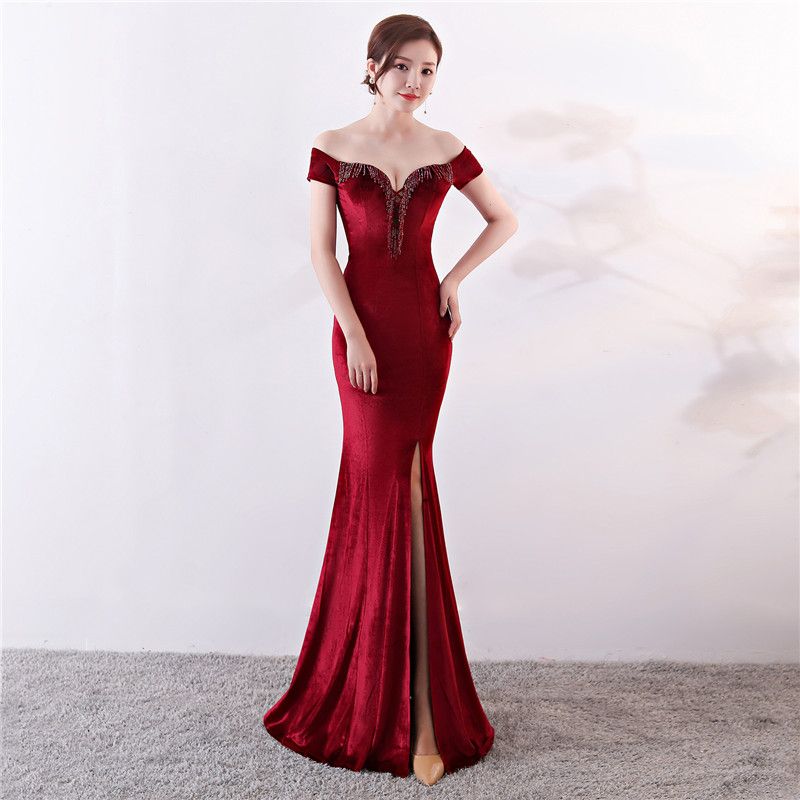 Acquistare Donne Eleganti Sexy Appliques Velluto Rosso Vino Rosso Con  Scollo A V Scollo A Sirena Lungo Slim Slit Club Party Dress Abiti Economico  | Consegna Veloce E Qualità | DHgate Italy