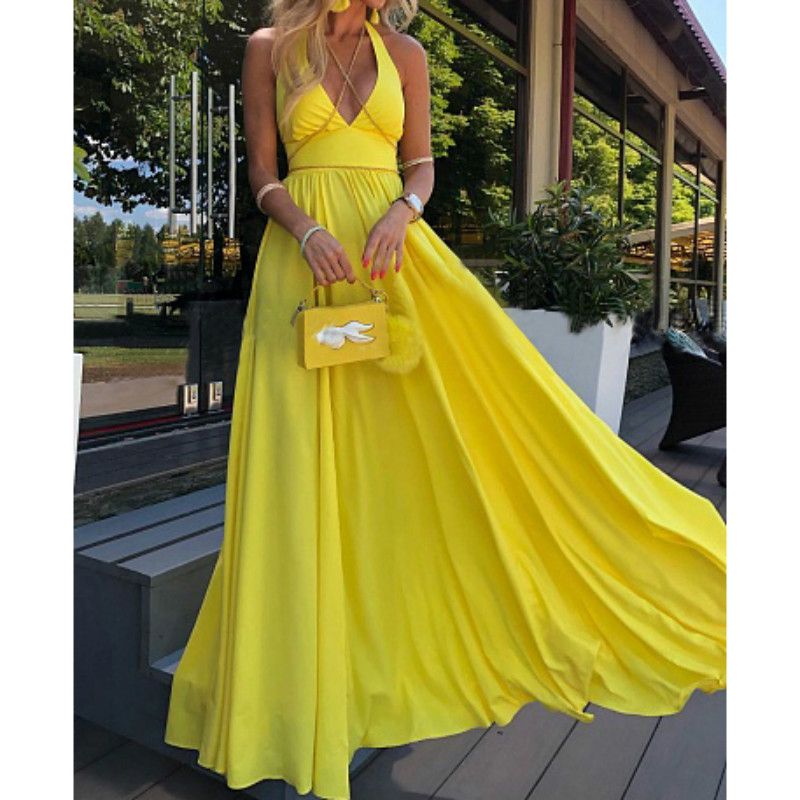 yellow spaghetti strap maxi dress