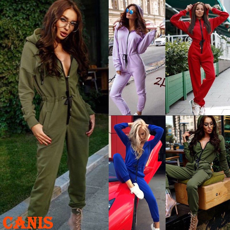 Womens One Piece Jumpsuit Zip Up Long Sleeve Bodycon Pants Rompers